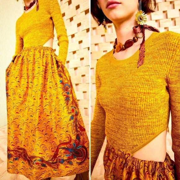 Ulla Johnson Marcellina Knit Taffeta Cutout Midi Dress Size 8 - Picture 5 of 17